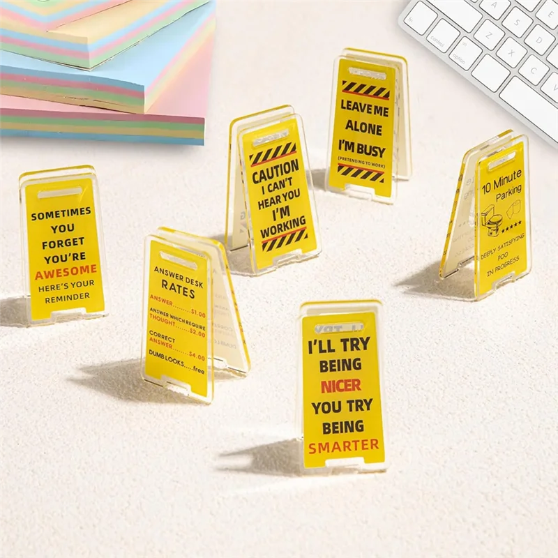 AT93-Funny Sticky Note Holder - 6 Pack Note Holder Clips, Overstimulated Desk Sign For Office, Hilarious Desk Signs