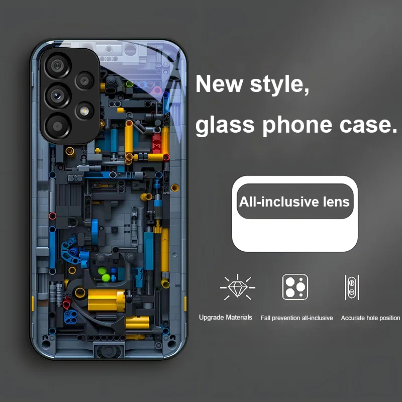 Blue Yellow Circuit Board For Samsung Galaxy S24 Plus S20 21 FE S23 Ultra S8 9 A70 72 73 50 51 52 53 Tempered Glass Phone Case
