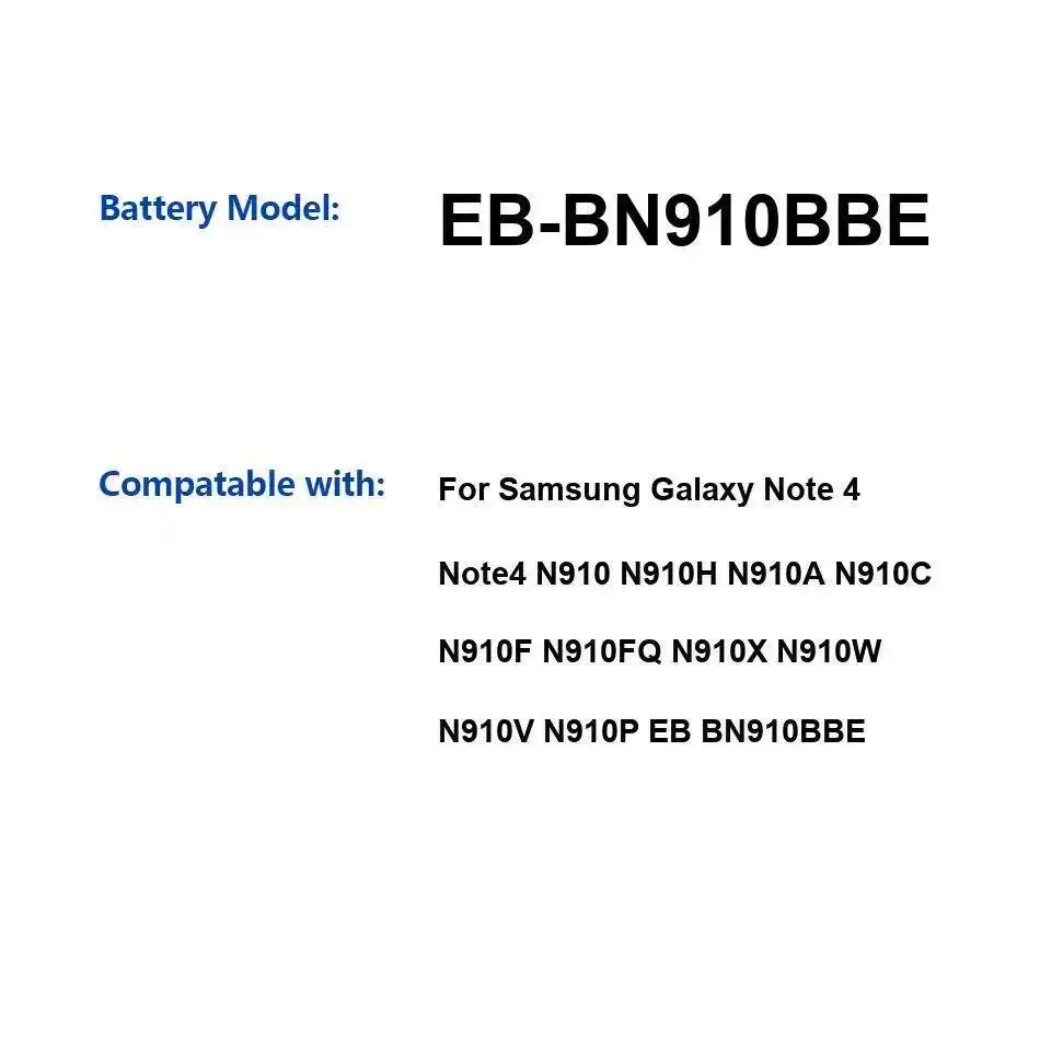 

Mobile Phone Battery EB-BN910BBE 3220Mah For Samsung Galaxy Note 4 N910 N910H N910A N910C N910F N910FQ N910X N910W N910V N910P