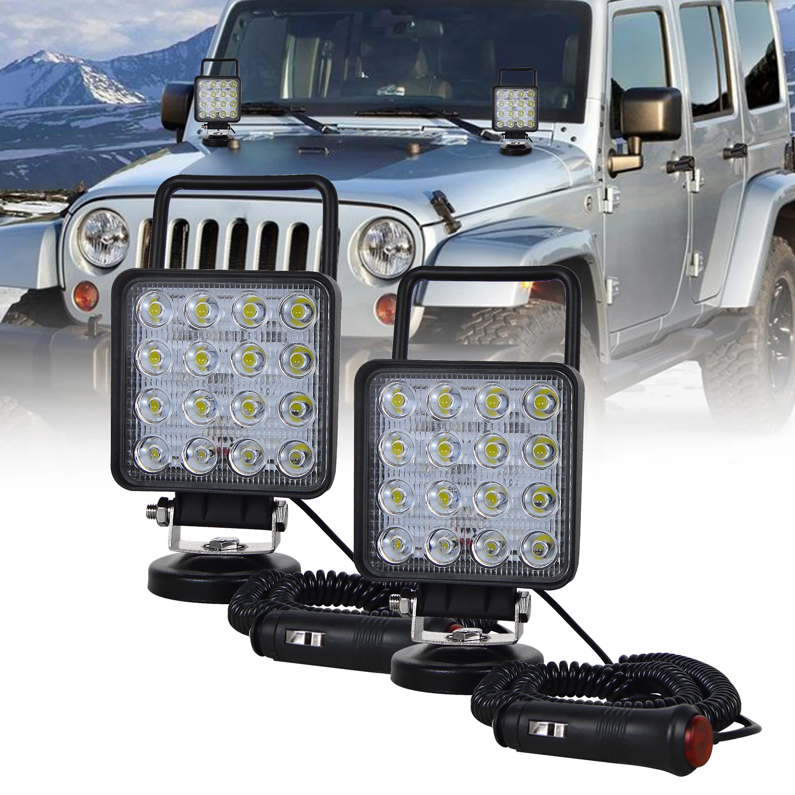 4 Zoll tragbares LED-Arbeitslicht 27 W 42 W 48 W Flutlicht-Magnetfußlampe Auto LKW Fahren Offroad 4WD 4x4 SUV ATV UTV 12 V 24 V – Detail 24