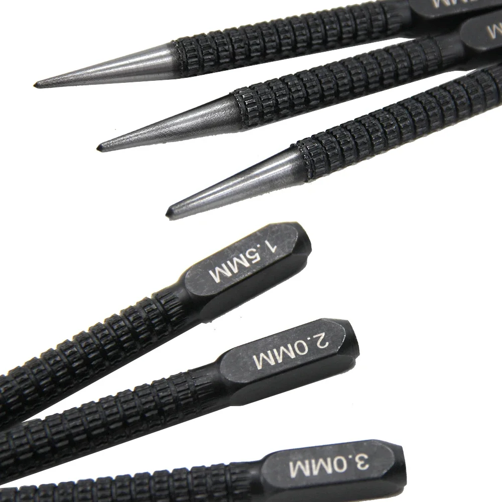 Punzón central de posicionamiento, fijador de perforación, punzón cilíndrico negro, accesorios de herramientas, 3 uds.