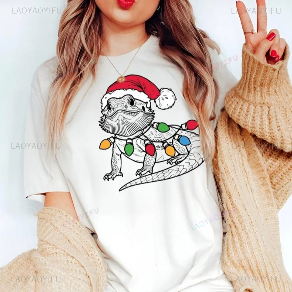 Bearded Dragon Christmas T-Shirt Cute Reptile Holiday Xmas Lizard Lover Gift TShirt Casual Fashion Loose Harajuku Unisex Tees