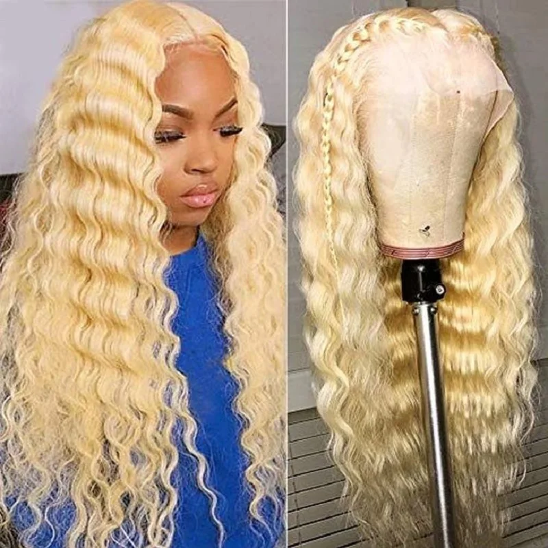 613 Transparent Hd lace front wig human hair 13x6 Blonde Curly human hair 100% 13X4 Deep Wave 40 inch Brazilian wig for women