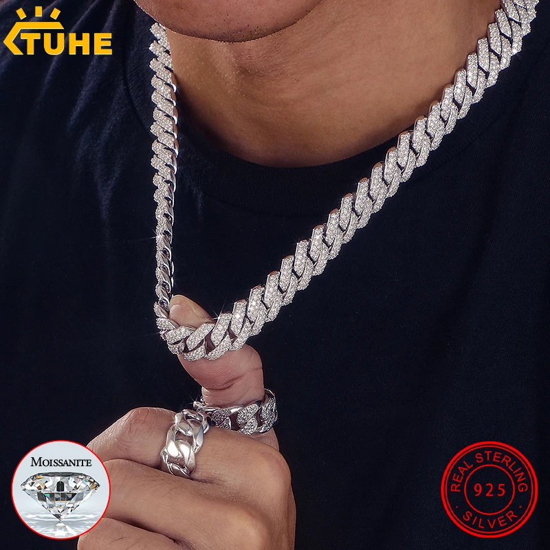 High Quality 14mm Cuban Link Necklace Men Mossanite Sterling Silver 925  Chains Necklaces Hip Hop Jewelry