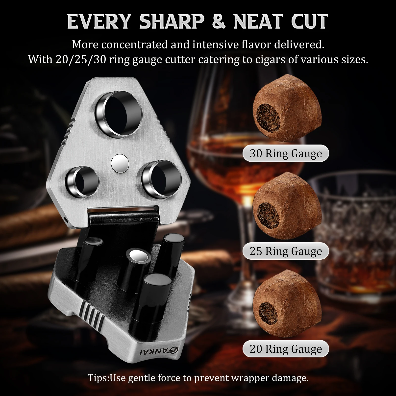 2 in 1 Cigar Punch, with Cigar Holder, Triple-Punch Cutter,2 Cigar Stand, 20-25-30 Ring Guage, Multifunctional Hole Opener,