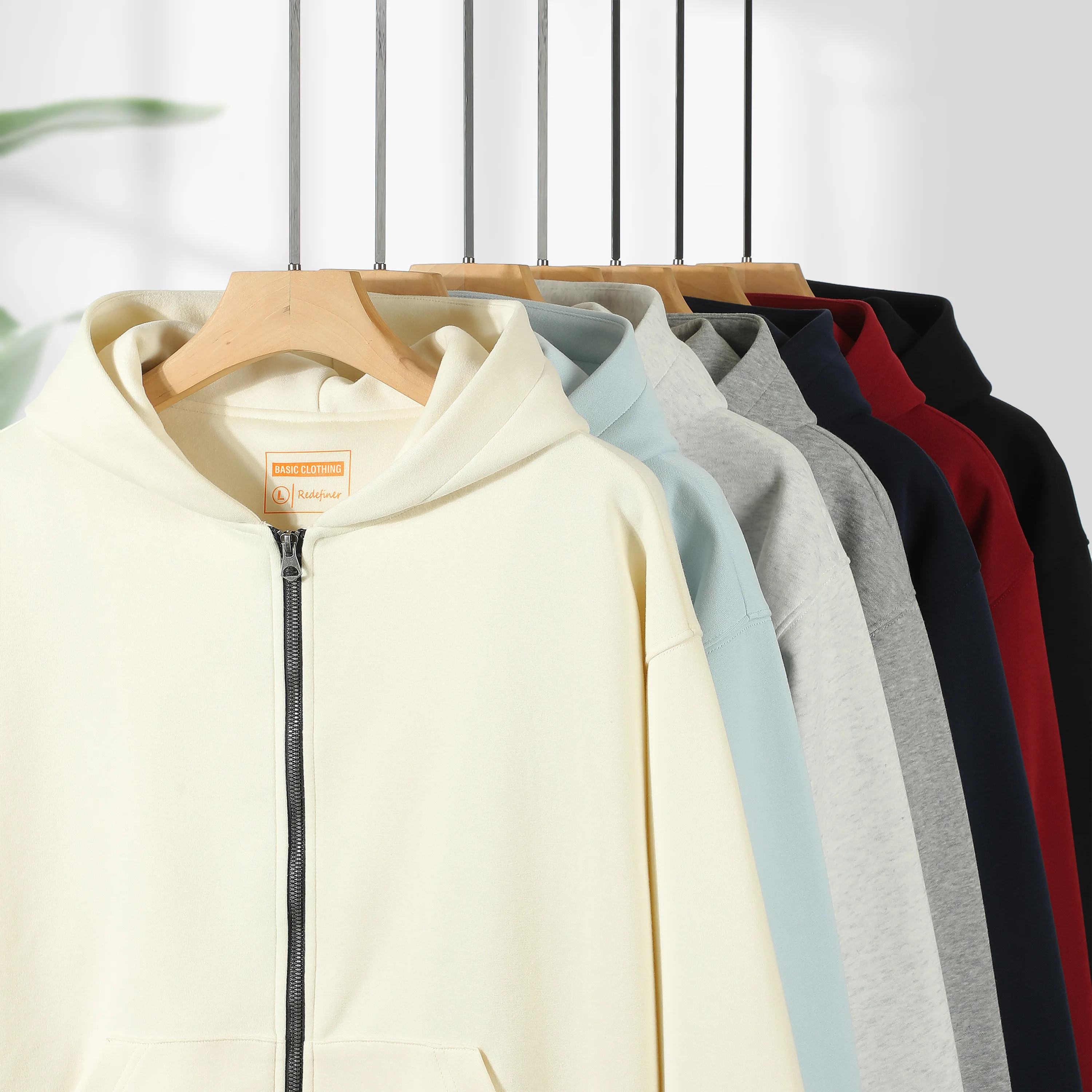 

206 Мужская и женская толстовка-худи на молнии из двустороннего хлопкового флиса плотностью 320 г, однотонная, повседневная