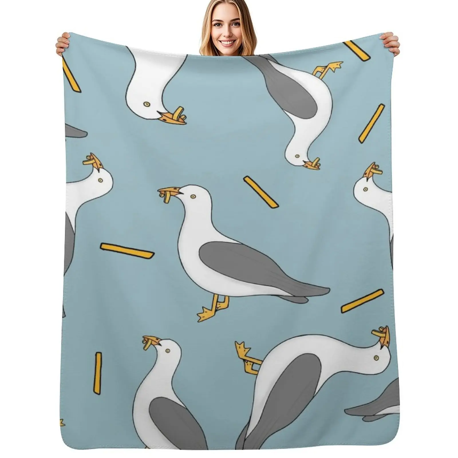 

Seagull and chips Throw Blanket Decorative Soft Throw Blanket for Couch Sofa