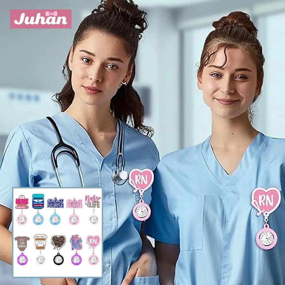Medical Glitter Acrylic Retractable Badge Holder with Pocket Watch for Nurse Doctor Badge Reel Card Holder Exhibition Name Card
