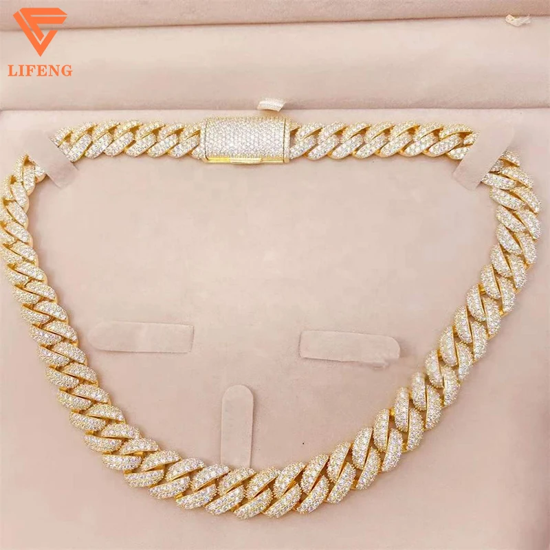 

925 Sterling Silver Miami Cuban Link Chain 18k Gold Plated vvs Moissanite Cuban Chain Moissanite Hip Hop Necklace