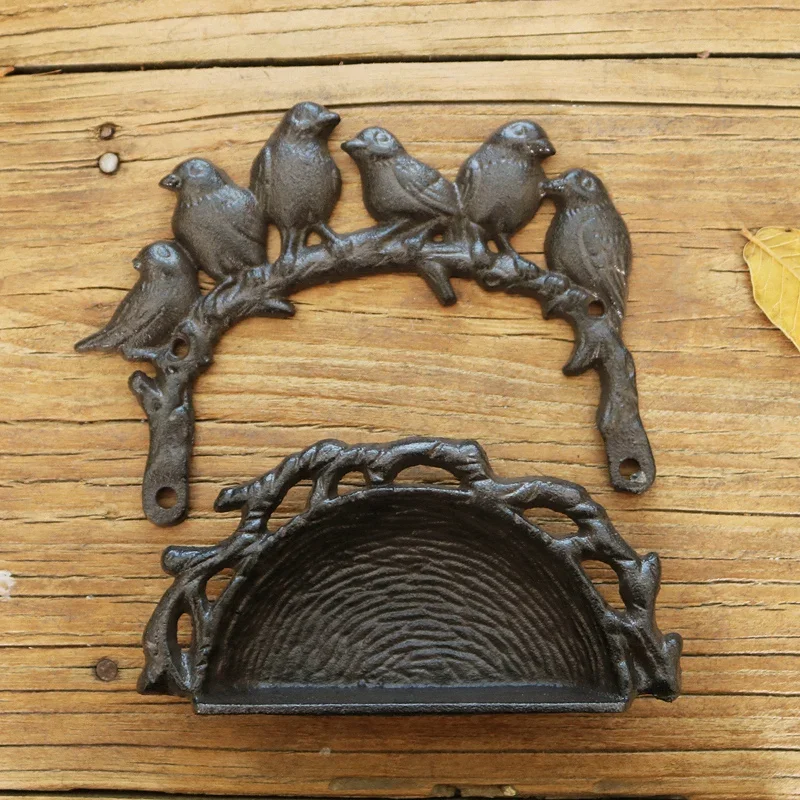 Cast Iron Bird Food Bowl Key Box Garden Decoration Handicraft