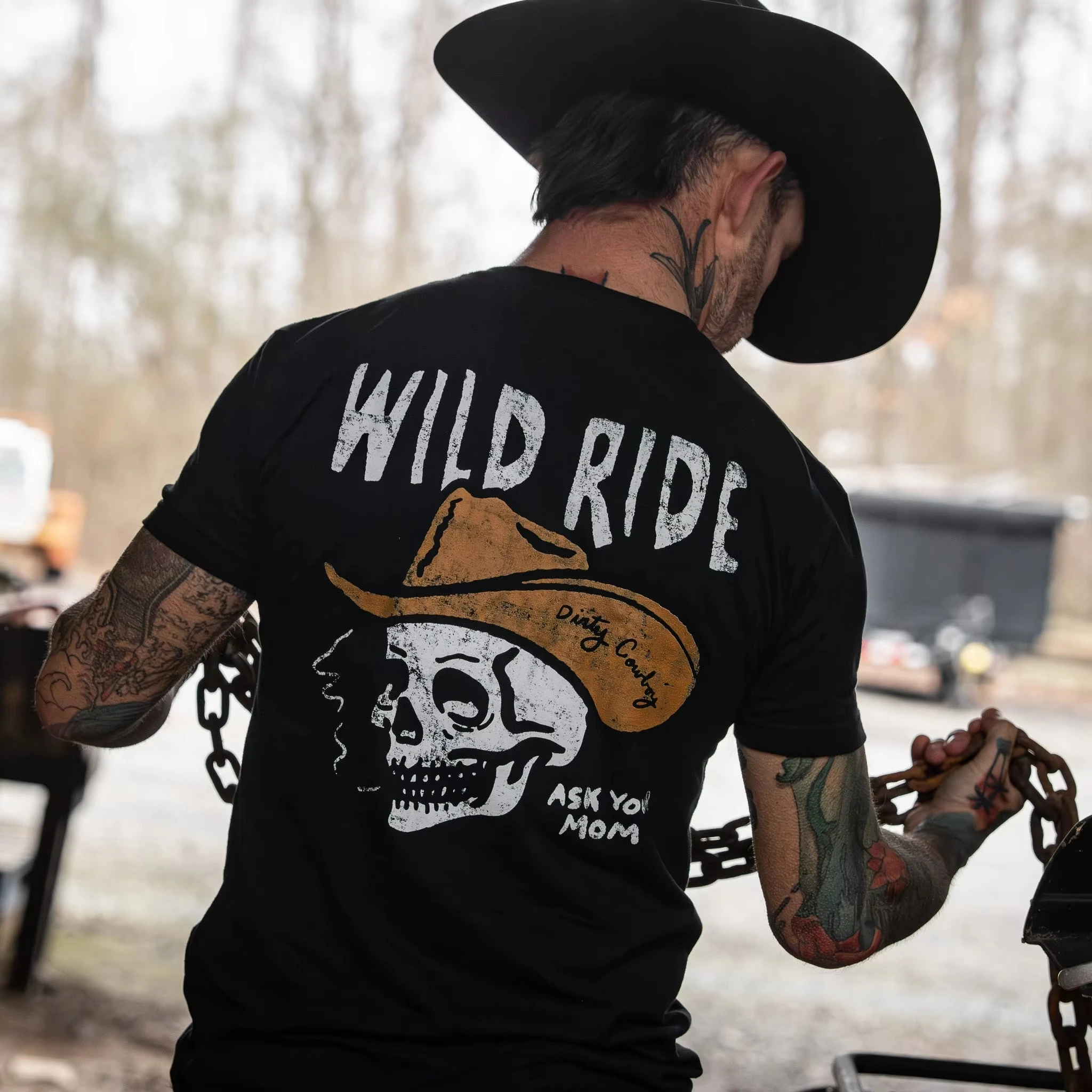 2026  Men's Women's Oversized Crew Neck T-Shirt Wild Ride Cowboy Skull Western Funny Short Sleeve Vintage Streetwear Casual Tee