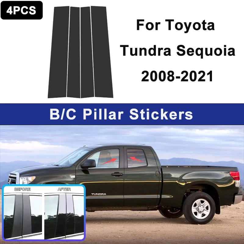 

For Toyota Tundra Sequoia 2008-2021 Glossy Black PC Material Window Column Car Door Center B C Pillar Post Cover Trim