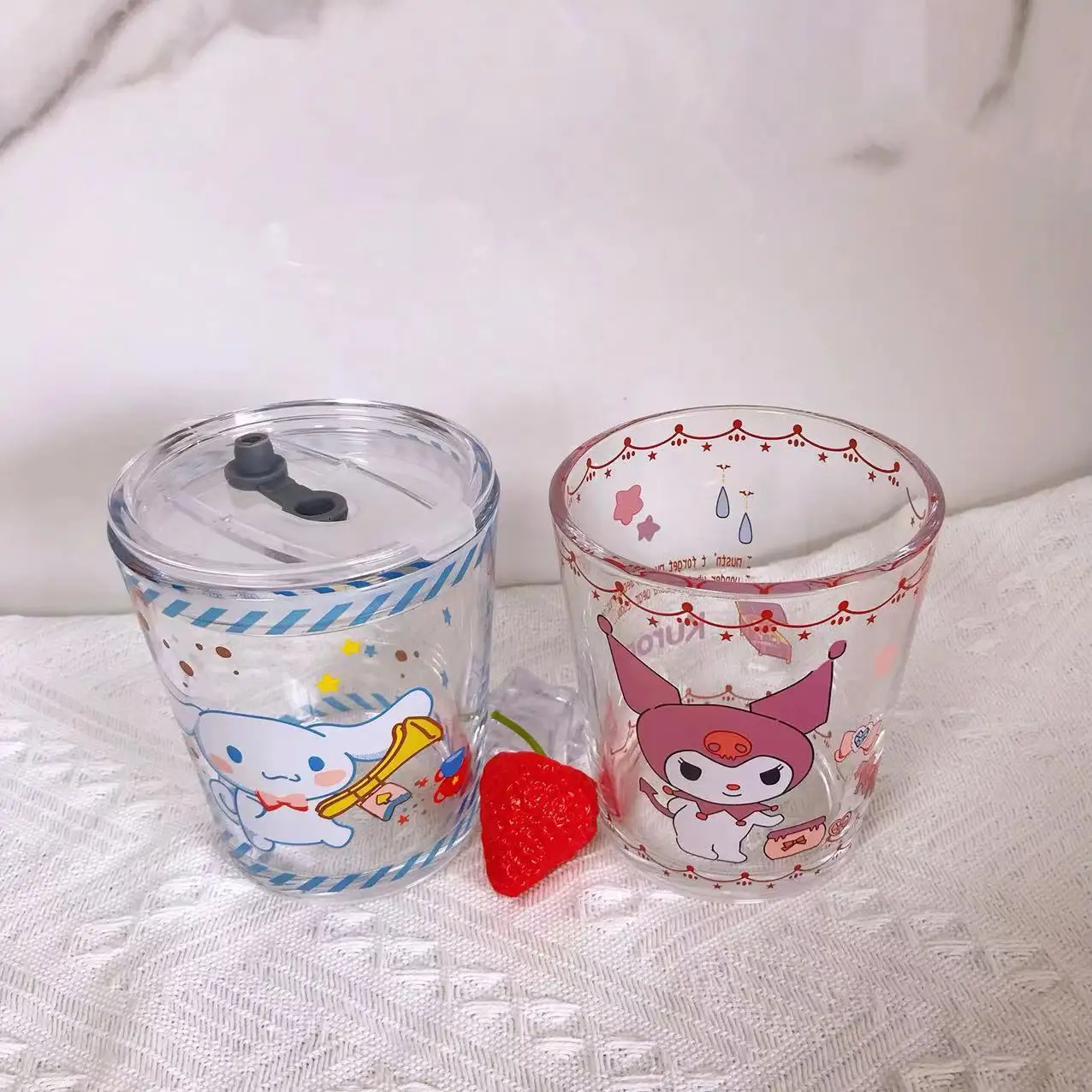 Sanrio Drinkware Hello Kitty Kuromi Cute Girl Heart Melody Clow Baby Cinnamoroll Glass Straw Cups Milk Coffee Water Cup