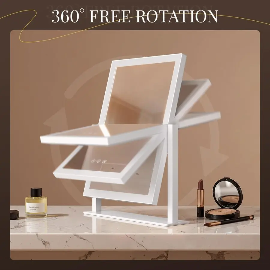 ライト付きバニティミラー、17.3 LEDメイクアップミラー、取り外し可能な10倍5倍拡大鏡、スマートタッチコントロール、3色照明モード、3