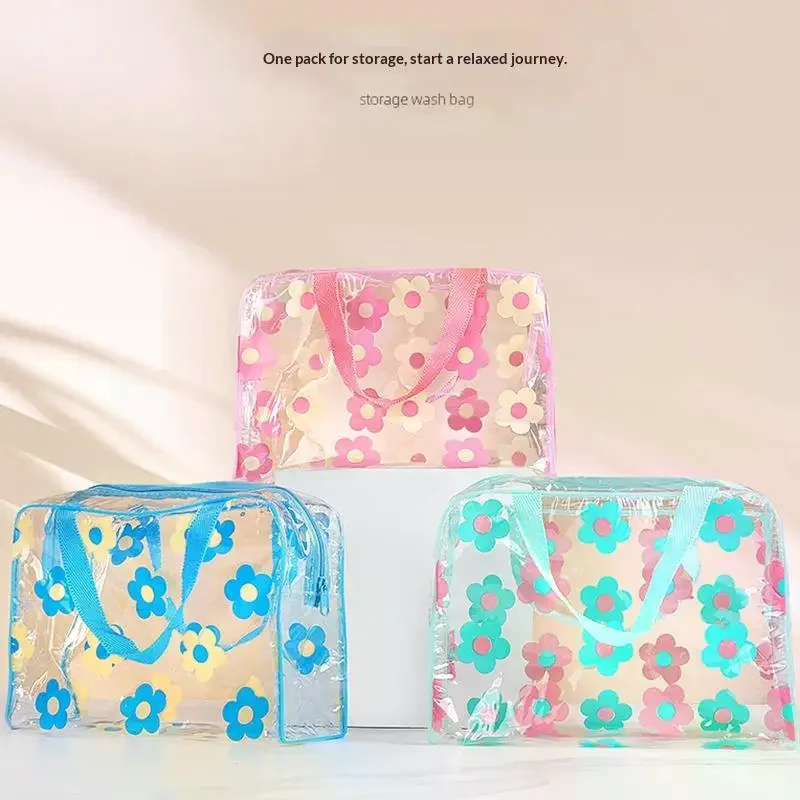 Transparent PVC Makeup Bags Portable Women's Floral Waterproof Cosmetic Bag Travel Washing Toiletry Shower Storage Pouches