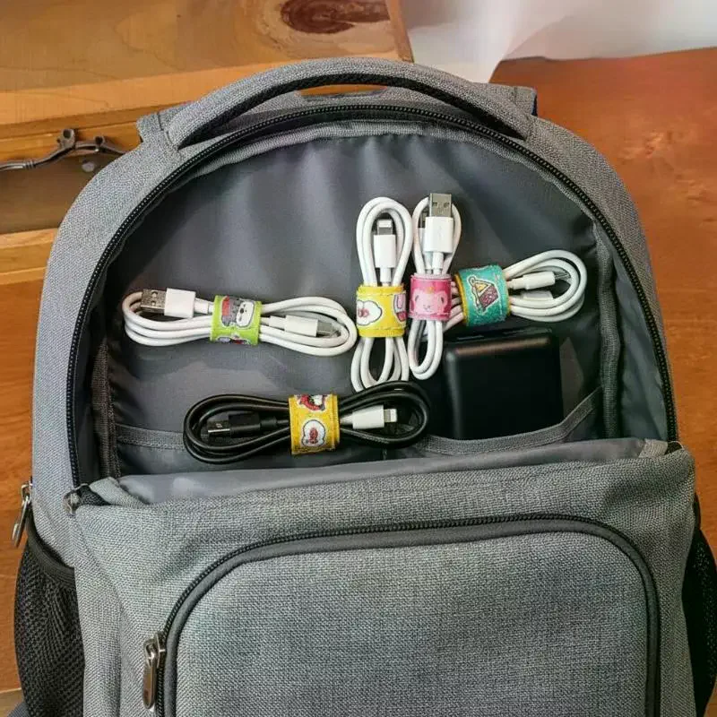 Portable Leather Cable Organizer Snap Button Earphones Charging USB Cables Cord Wrap Holder Travel Accessories Earbuds Wire Ties