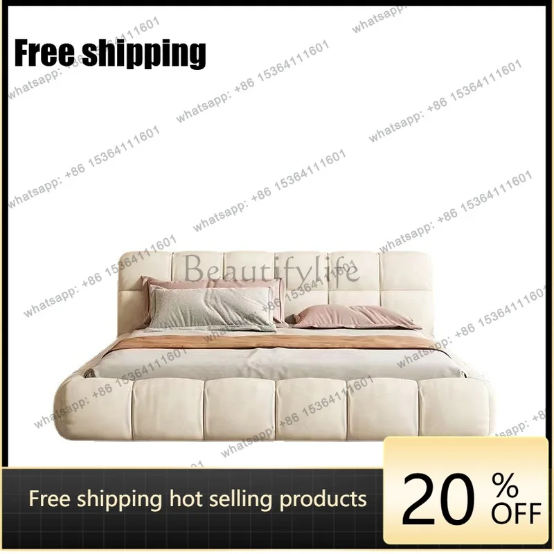 LX new Italian cream puff solid wood bed small apartment soft bag bed