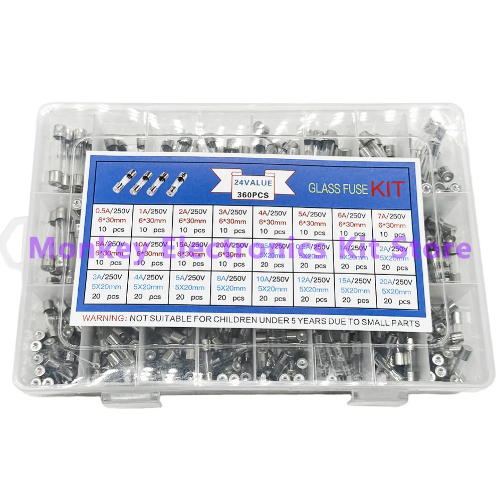 100/300/360pcs 10/15/24 Waarden Auto Fast-blow Glaszekeringen 0.2-20A 0.1-30A Diverse Kit voor Auto Licht Inflator stofzuiger Kit
