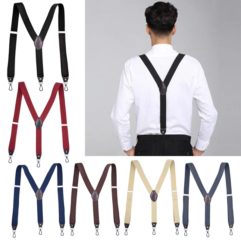 Vintage Suspenders Men Women Adult Leather Trimmed Button End Y Back Adjustable Elastic Trouser Braces Straps Belt Wedding Party