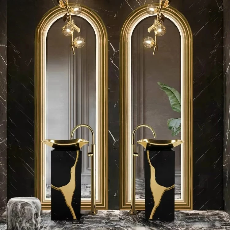Portugal Decor Art Light Luxury High End Hotel Wash Basin Modern 304 Stainless Steel Bathroom Freestanding Sink Pedestal Sink