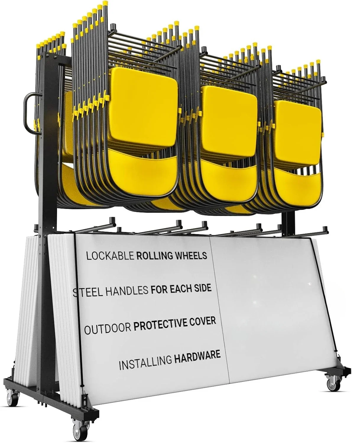 عربة طاولة وكراسي قابلة للطي - دوللي متنقلة مبتكرة، سعة 84 كرسيًا قابلة للطي، رف معدني شديد التحمل مع غطاء خارجي #1
