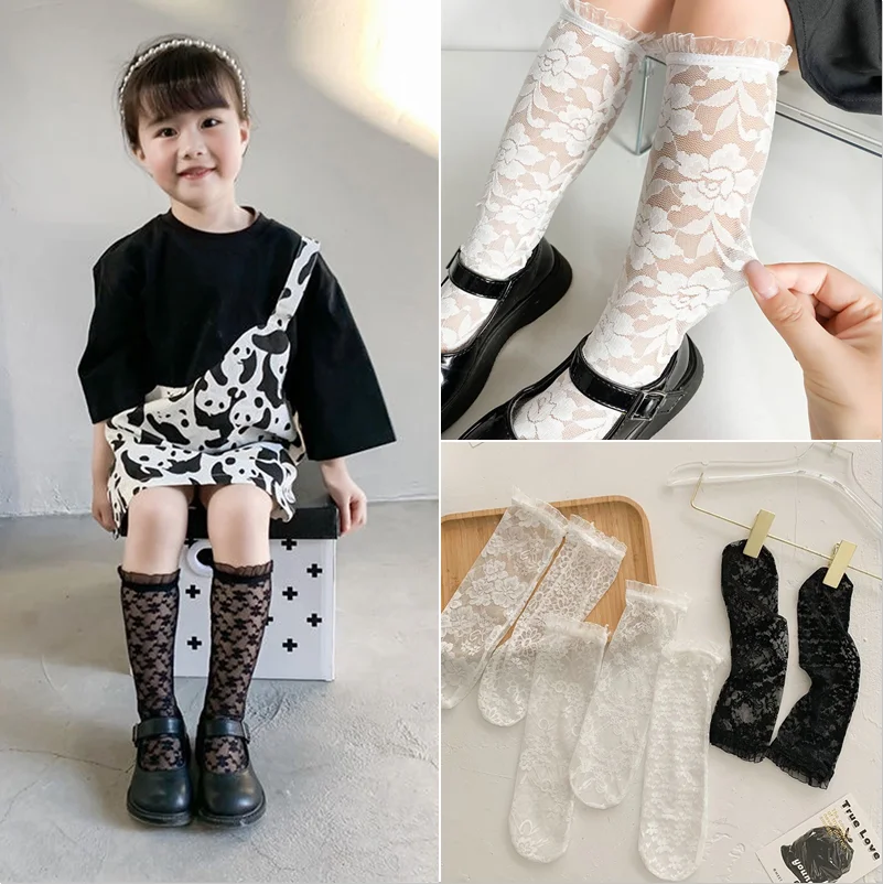 Korean Kids Girl Sock Retro Lace Ruffle Hollow Lovely Calf Sock for Children Girl Thin Breathable Frilly Princess Sock Kid Stuff