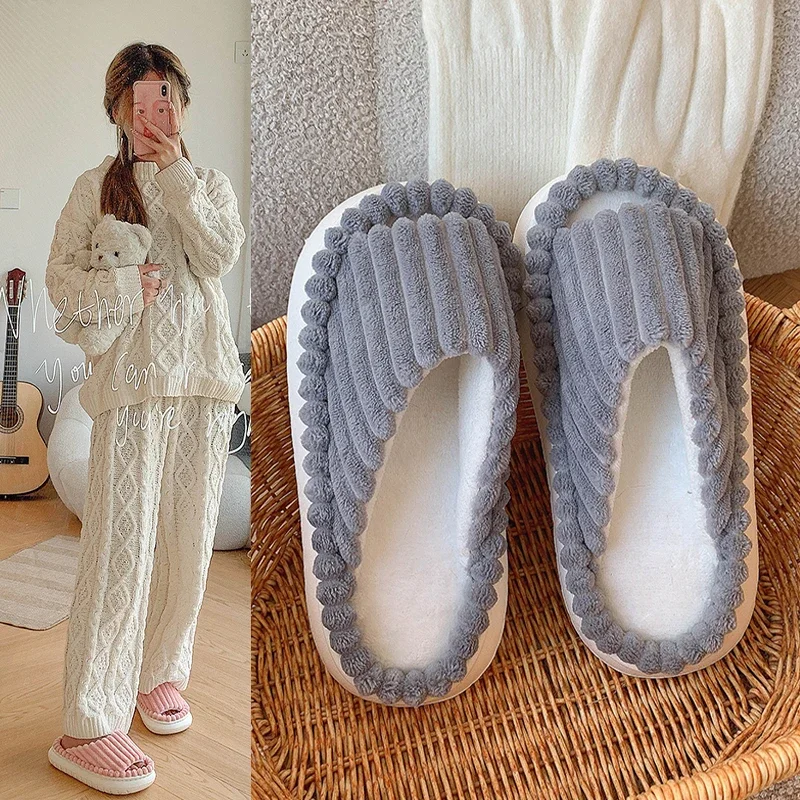 Winter Women Fashion Plush Slippers Open Toe Soft Sole Fluffy House Shoes Woman Indoor Comfort Warm Faux Fur Home Slippers - view 3