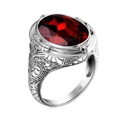 Genuine 925 Sterling Silver 14*18mm Oval Created Ruby Ring For Women Vintage Punk Birthday Stone Wedding Party Fashion Jewellery