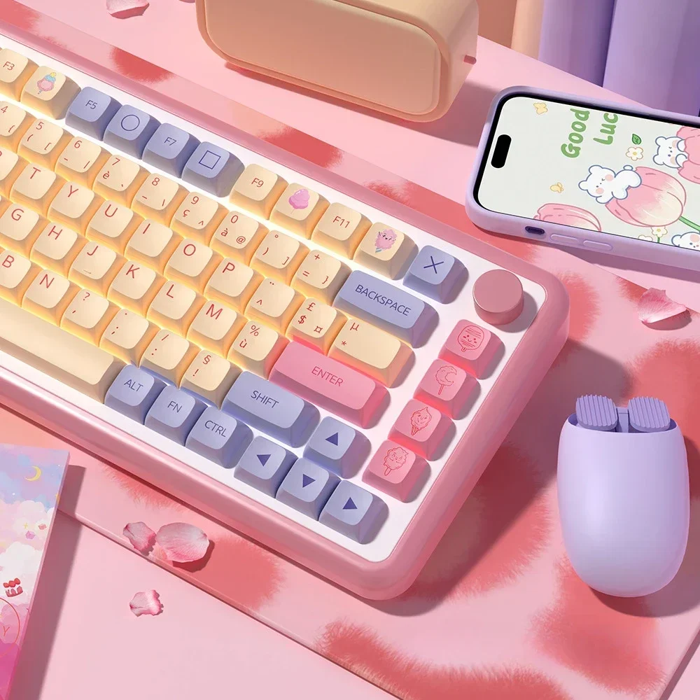 Pink Keyboard Keycaps Cute Key Caps XDA Height Key Caps Mechanical Keyboard Accessories for Office Home Korean German Spanish