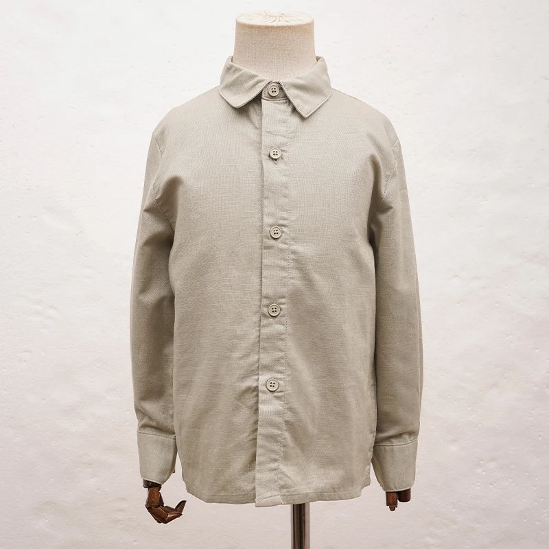Spring Cotton Linen Children's Shirt New Style Flip Collar Long Sleeve Single Row Wooden Button Casual Boys' Shirts Basic