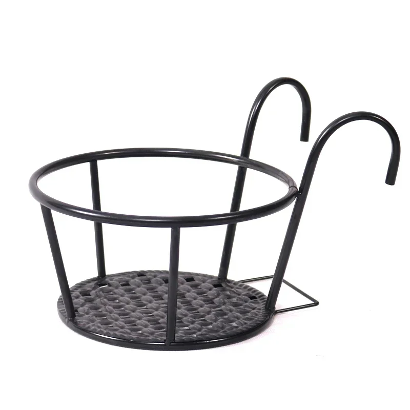 1/2/3PCS Balcony Round Flower Pot Basket Iron Railing Fence Hanging Potted Plant Rack Planter Stand Holder Garden Decoration