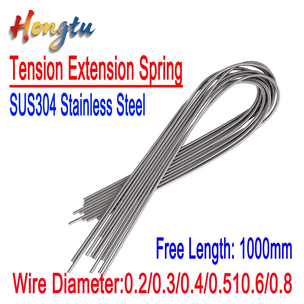 Hongut 1M Stainless Steel Tension Extension Spring - 1Piece,Wire Diameter 0.2/0.3/0.4/0.5/0.6/0.8mm, Outer Diameter2/3/4/5/6/8mm