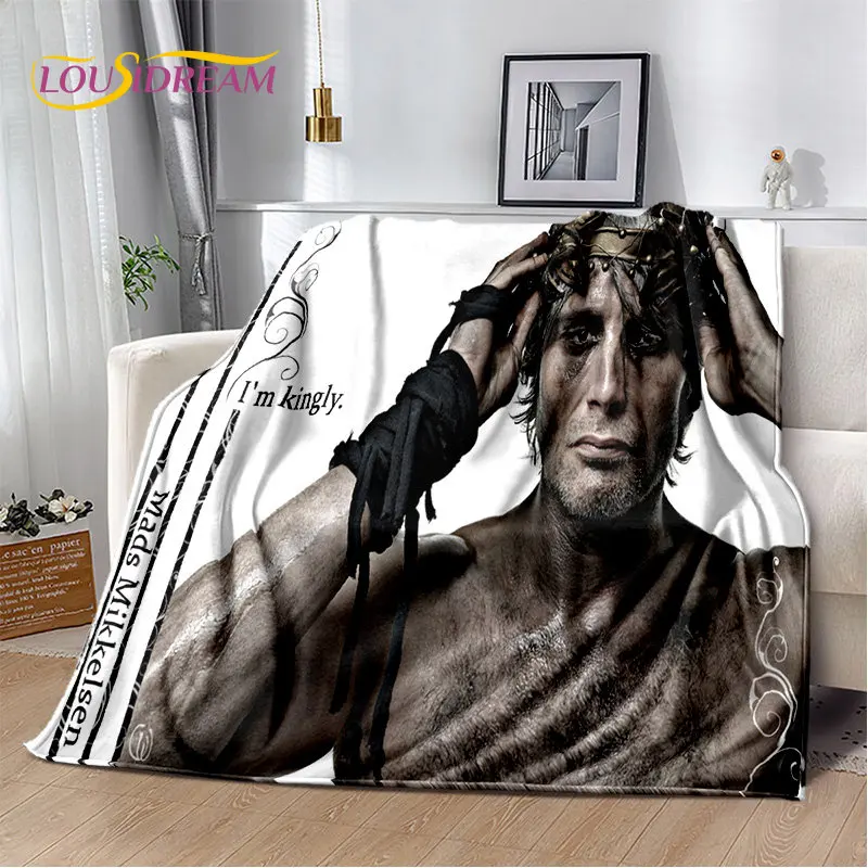 3D Mads Mikkelsen Actor Star Soft Plush Blanket,Flannel Blanket Throw Blanket for Living Room Bedroom Bed Sofa Picnic Cover Kids