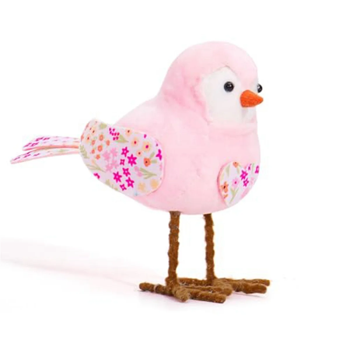 Easter Plush Bird Dolls Holiday Standing Bird Figurine Ornaments with Long Leg & Printed Scarf and Bow for Table Pink