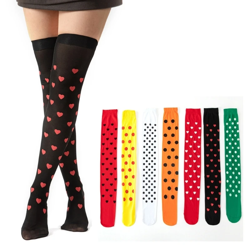 Valentines Day Heart Dot Pattern Over Knee Socks Women Funny Silk Thigh High Long Stockings Festival Carnival Costume Hosiery