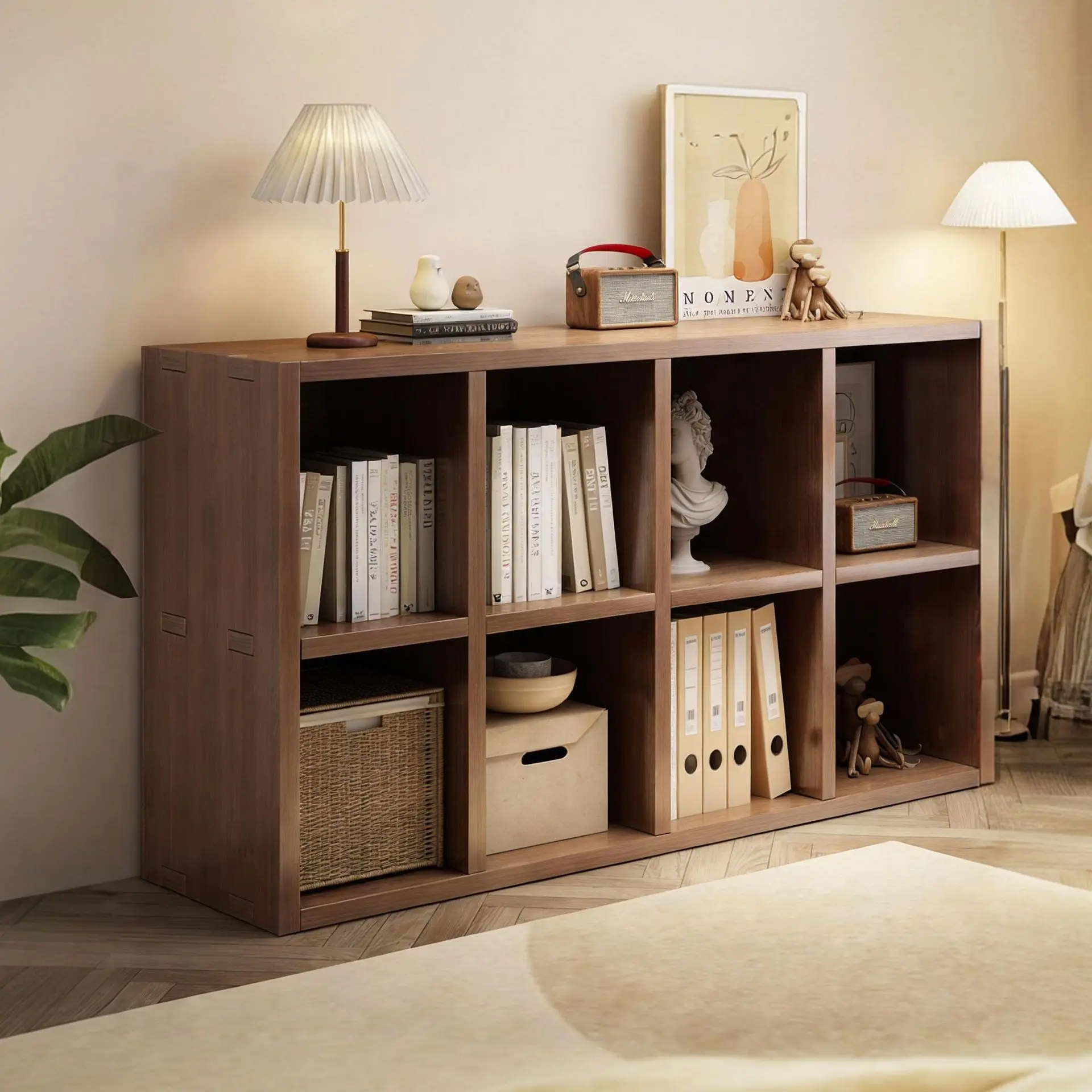 Solid wood bookcase, lattice cabinet, combination cabinet, study bookshelf, shelf, household integrated against the wall