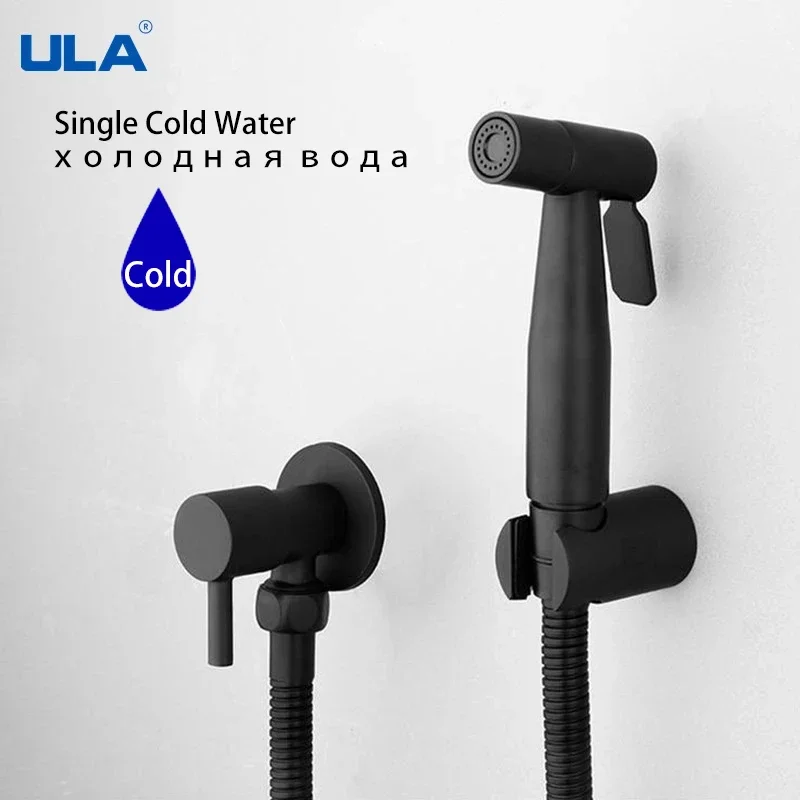 ULA Black Handheld Bidet Toilet Sprayer Set Stainless Steel Toilet Faucet Single Cold Water Bathroom Shower Head Anal Douche