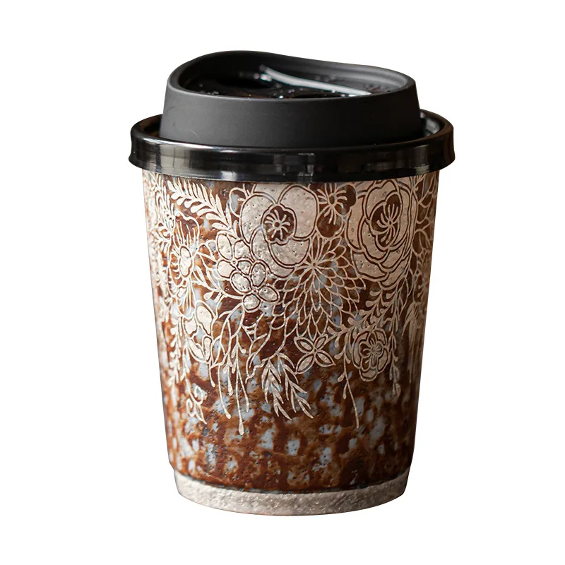 Old Rock Mud Floral Gilded Silver Coffee Retro Home Office Large Coarse Pottery Water Handy Cola Cup