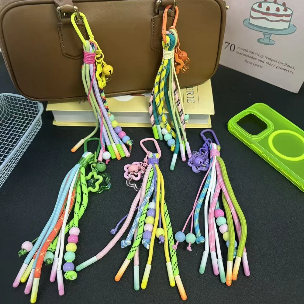 

[Ls] Bag pendant Color umbrella rope Beaded knotted braided car keychain Lanyard dopamine accessories
