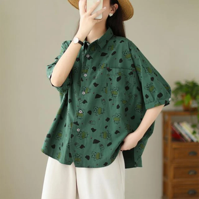 

Summer Casual Korean Fashion Loose Office Lady Simplicity Elegant Trend Buttons Single Breasted Short Sleeve Wild Popularity