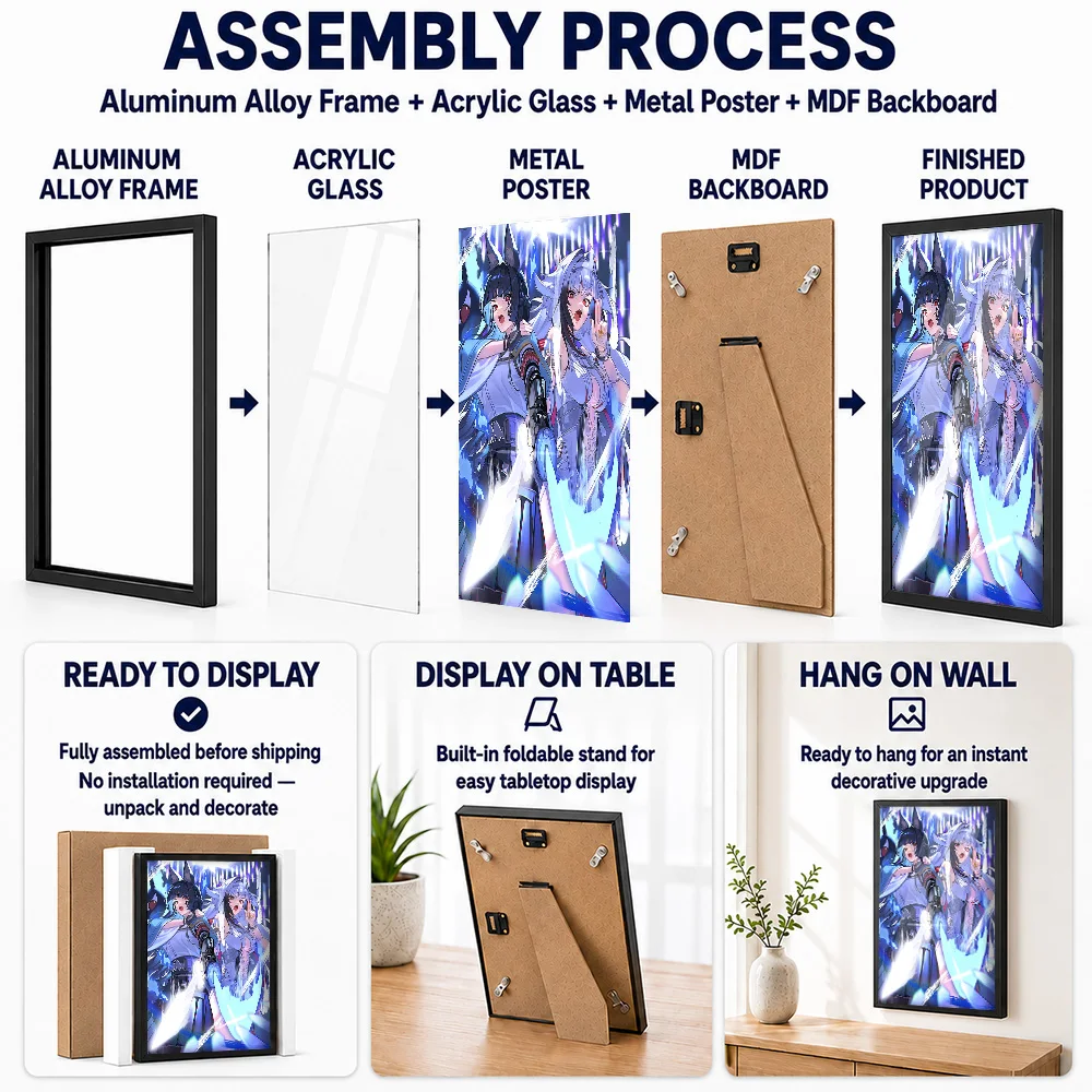 Zenless Zone Zero Miyabi And Ye Shunguang Framed Metal Poster Customized Comic Style Wall Art In Bedroom, Gaming Enthusiast Gift