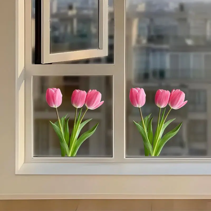 Tulip Decorative Window Flowers Static Glass Door Decals Storefront Decor Glass Stickers New Home Posters Decoration Supplies