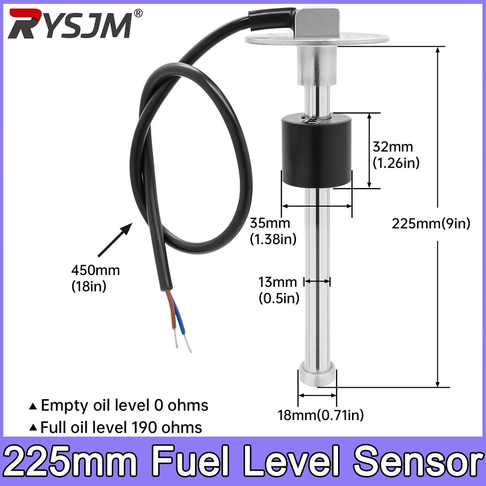 1pc 225mm Sensors Water Fuel Level Gauge Sensor 0~190 ohm Marine Boat Yacht Car Oil Liquid Tank Fuel Sender Unit