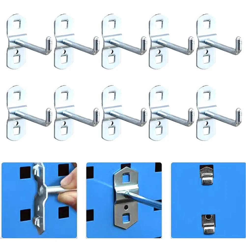 10pcs Tool Holder 50mm Hook End Slanted Perforated Wall Hooks For Tool Wall For Garage Workshop Tool Storage Rack Tool Box Plate