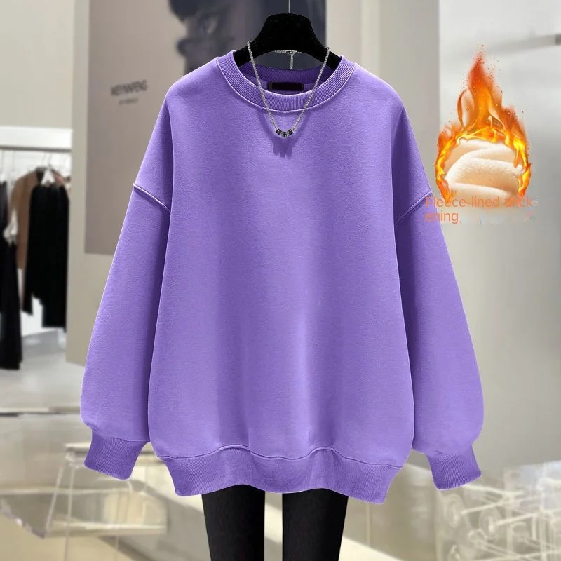 Korean Trend Woman Velvet Sweatshirts Casual High Street Unisex Oversize Style Crewneck Hoodies Fleece Warm Pullover Sportswear