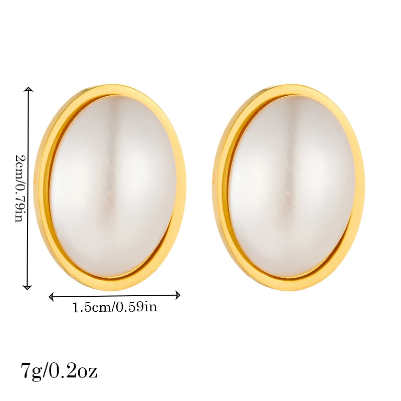 DIEYURO 316L Stainless Steel Large Oval Pearl Stud Earrings For Women Fashion New Ear Jewelry Lady Gift Party серьги женские