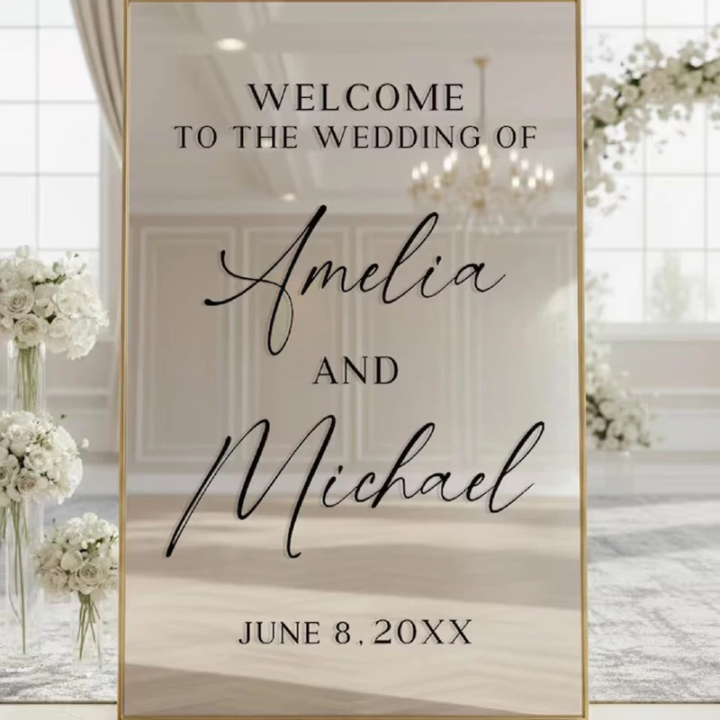 Custom Name Sign Decal Wedding Mirror Decal Welcome Selfie Sign Welcome To The Wedding Sign Decal Personalized Vinyl Stickers