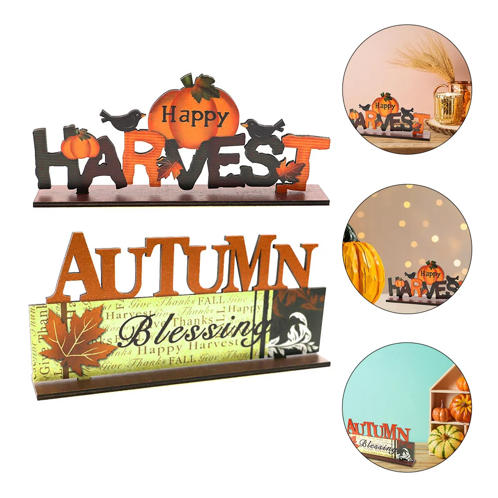 

2 pcs Wooden Thanksgiving Decorations Harvest Party Decoration Colorful Alphabet Adornments Creative Ornament For Home Garden