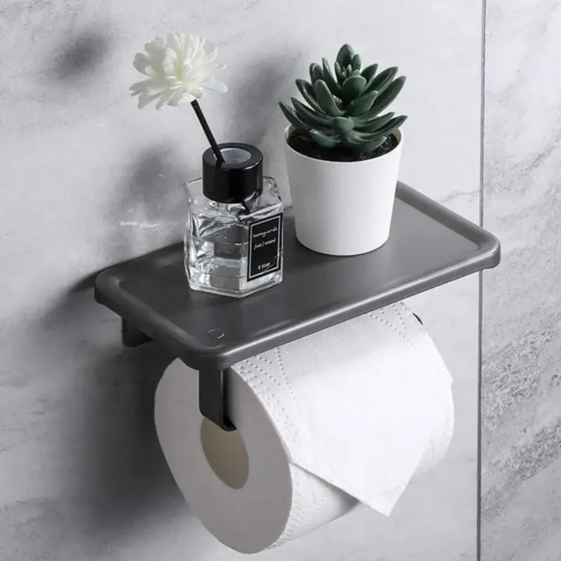 Toilet Paper Holder With Shelf Black White Bathroom Hardware Toilet Paper Aluminum Wall Mounted Toilet Paper Roll Holder