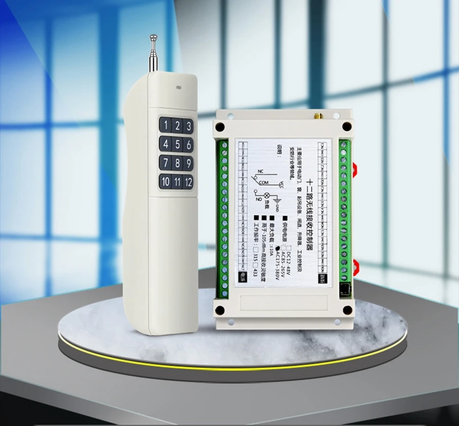 

Multi Channel 12CH Wireless Remote Relay Controller AC175V-380V Wide Voltage 433MHz Radio Remote Switch For Garage Door Barrier